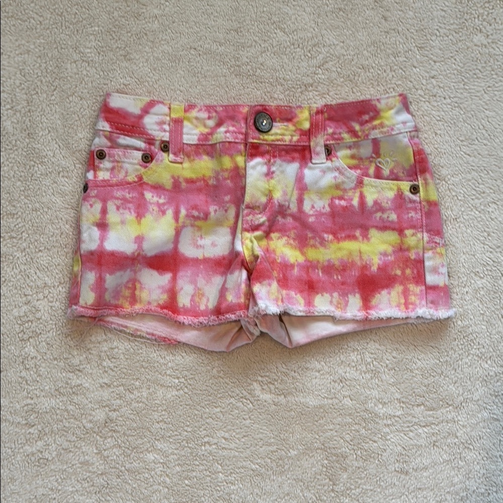 Justice Pink and Yellow Tie-Dye Shorts